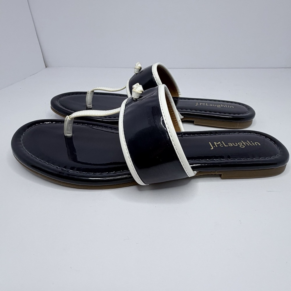 J McLaughlin Leslie Flip Flop Sz 9.5 Leather Summer Vacation Beach Coastal Boat